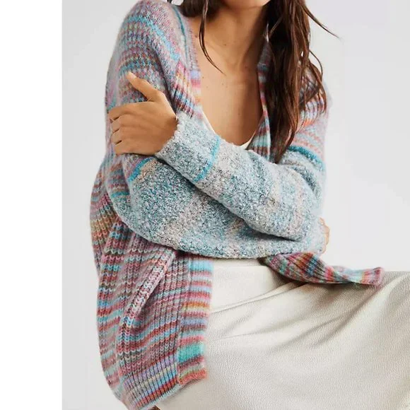 Free People Sedona Cardi in Blue Rainbow Combo Sz S - Picture 3 of 10